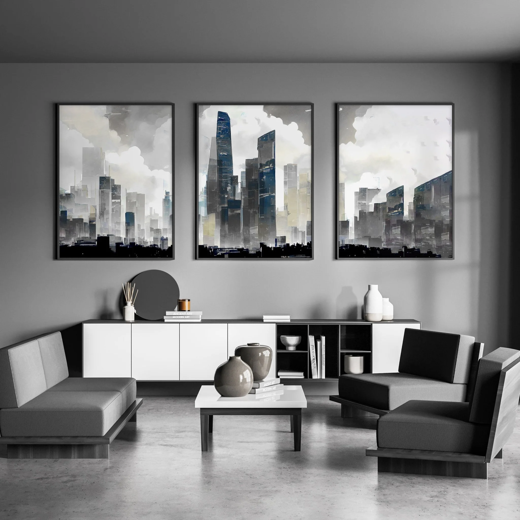 Modern Wall Art For Living Room Uk | Set of 3 Urban Skyscrapers Wall art Prints - Image 6