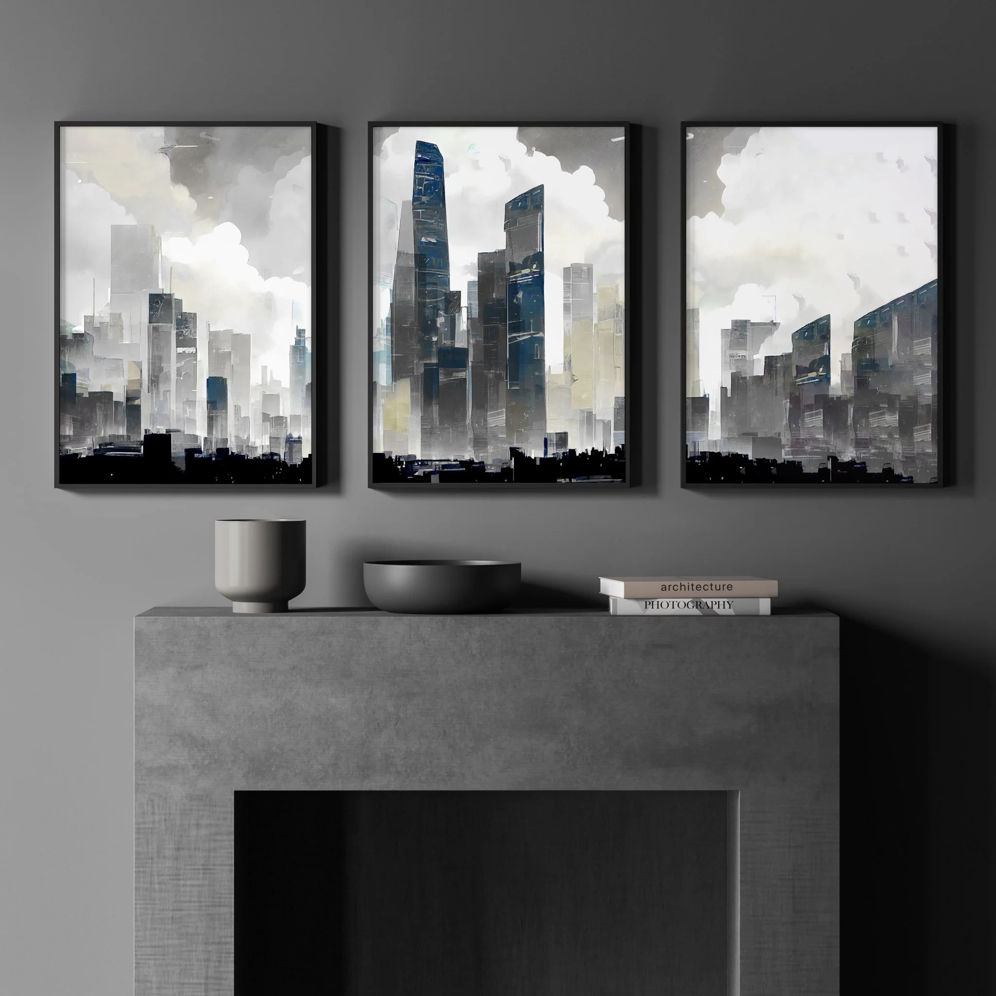 Modern Wall Art For Living Room Uk | Set of 3 Urban Skyscrapers Wall art Prints - Image 7