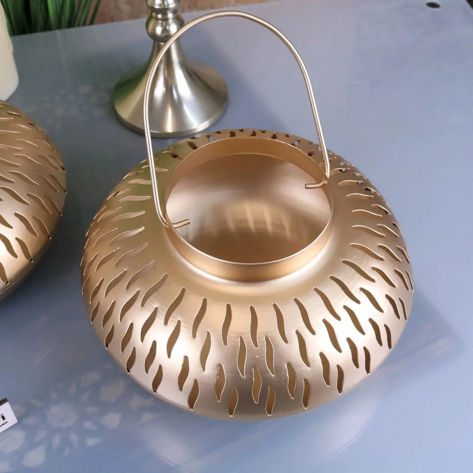 Mohra Set of 2 Moroccan Gold Candle Lantern - Image 3