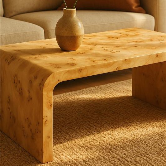 Mota Burl Wood Design Curved Coffee Table - Image 10