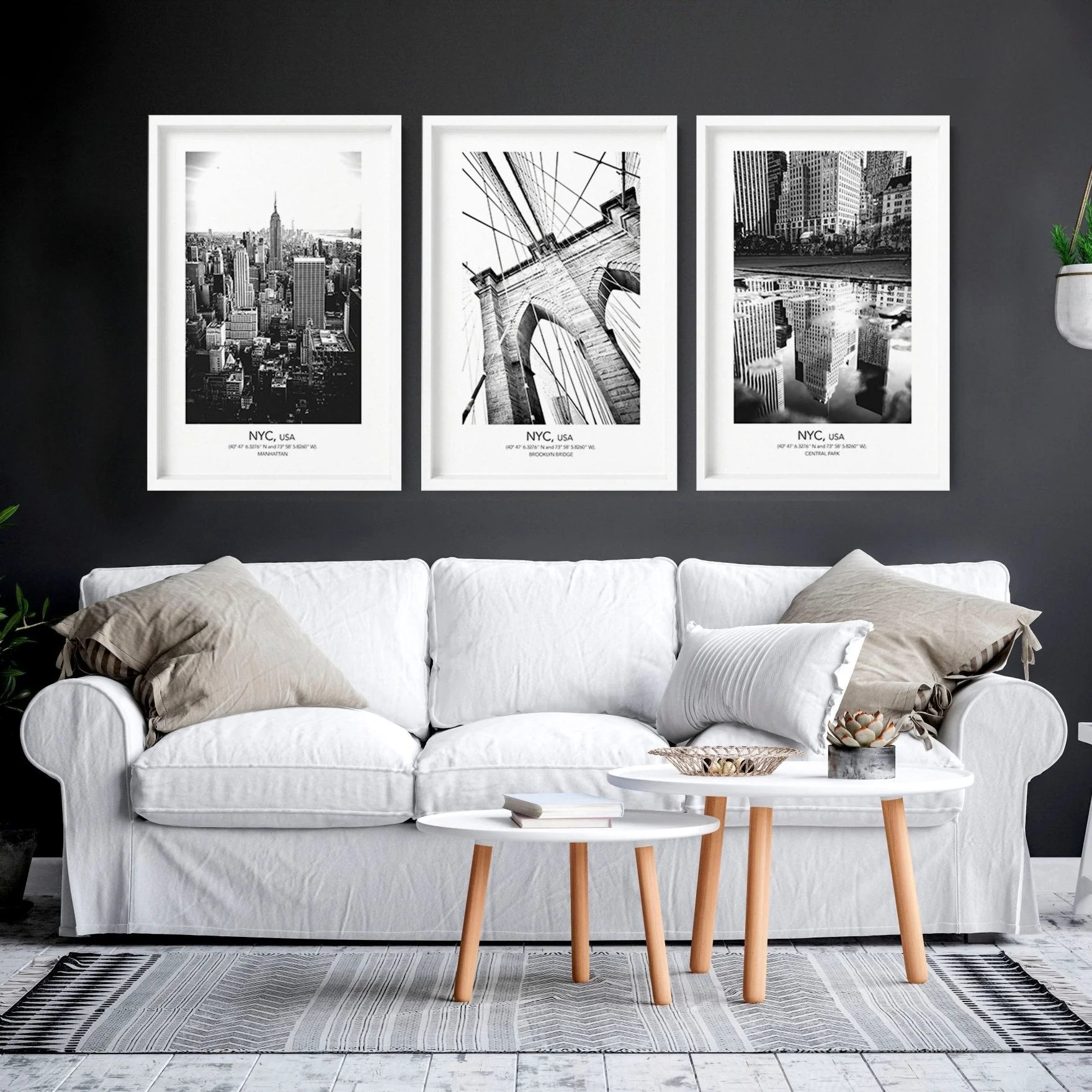 White and black art | set of 3 New York living room wall art - Image 3