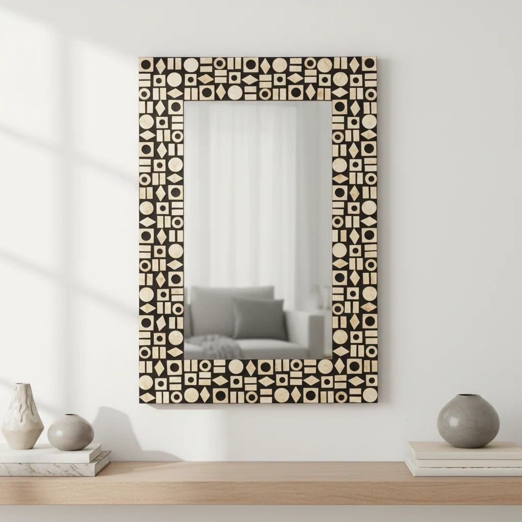 Palu Black Wall Mirror with Shell Inlay - Image 4
