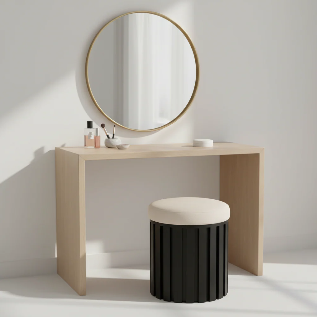 Perdoba Ridge Base Mango Wood Black Finish Texture Fabric Stool - Image 4