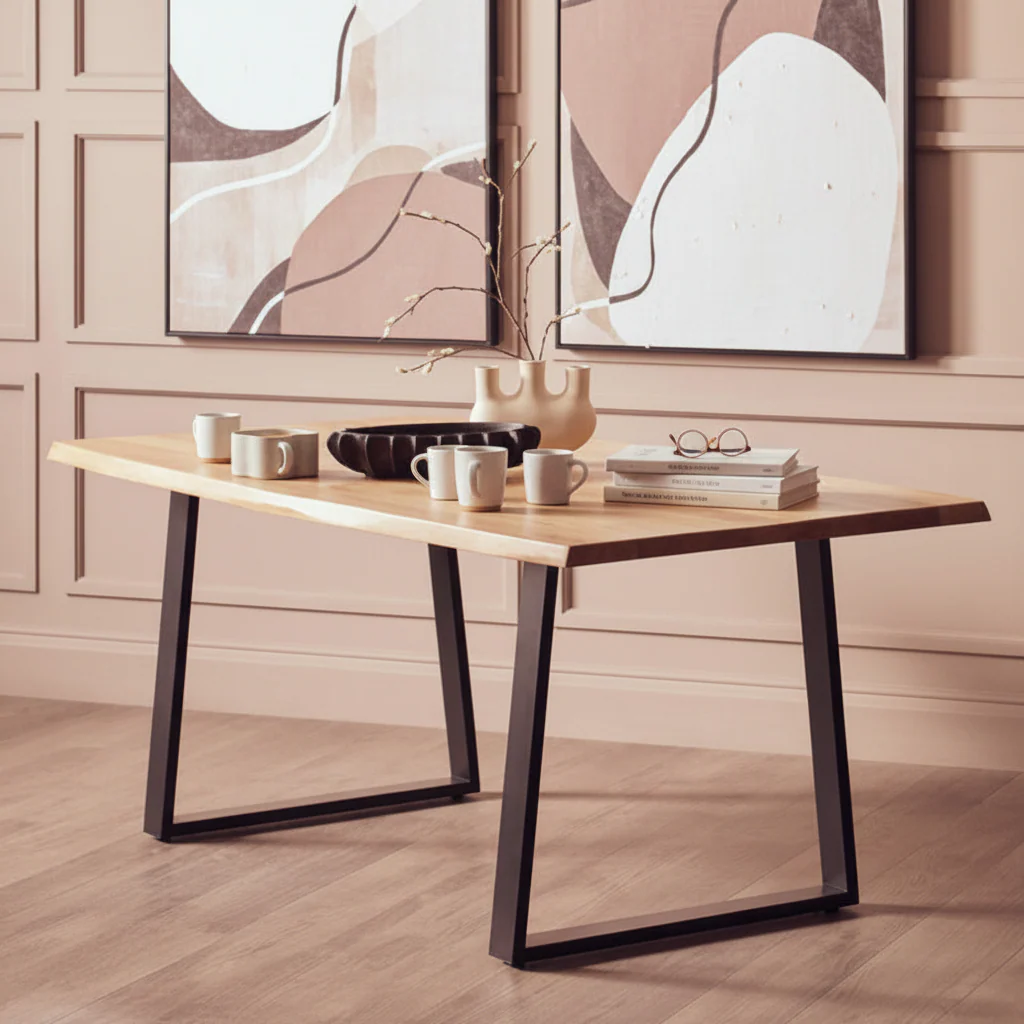 Persolo Mango Wood Live Edge Black Iron Frame Dining Table - Image 4
