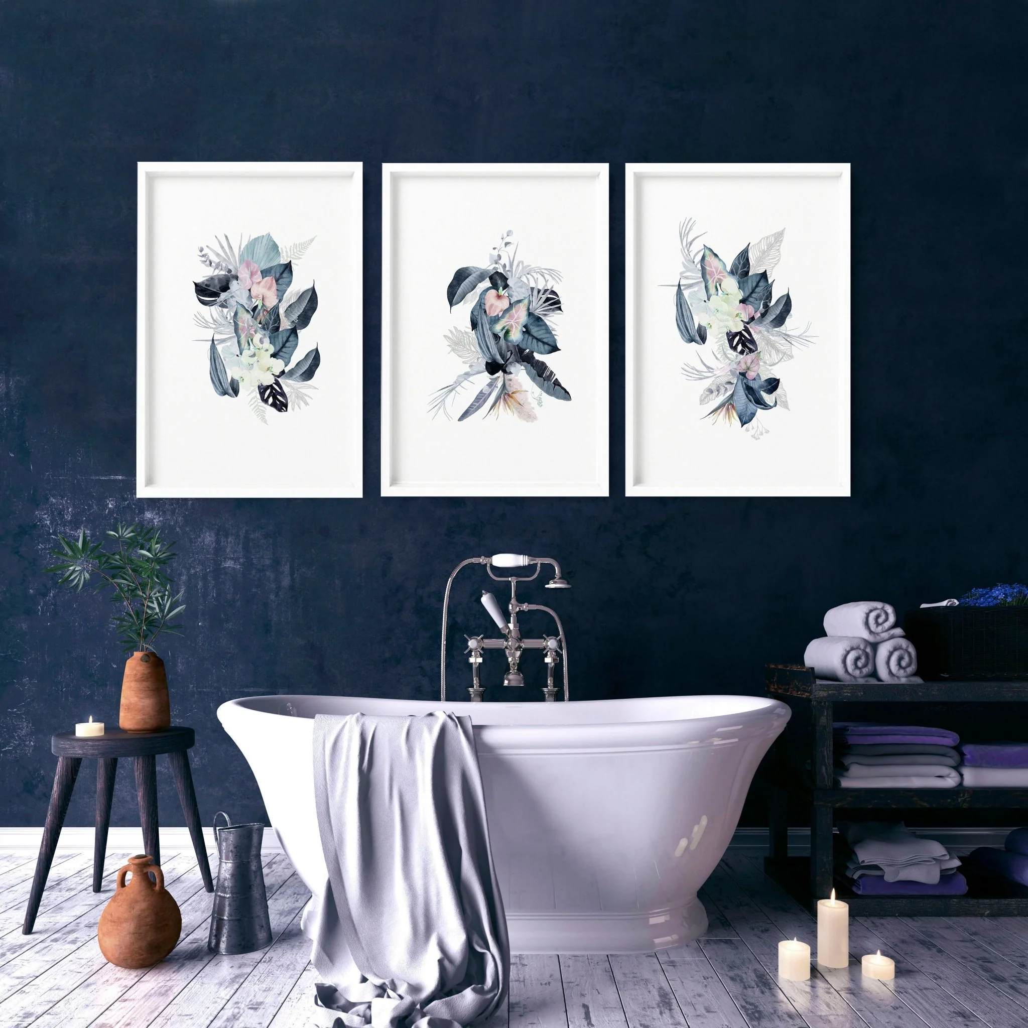 Prints for a bathroom wall | set of 3 Tropical wall art - Image 2