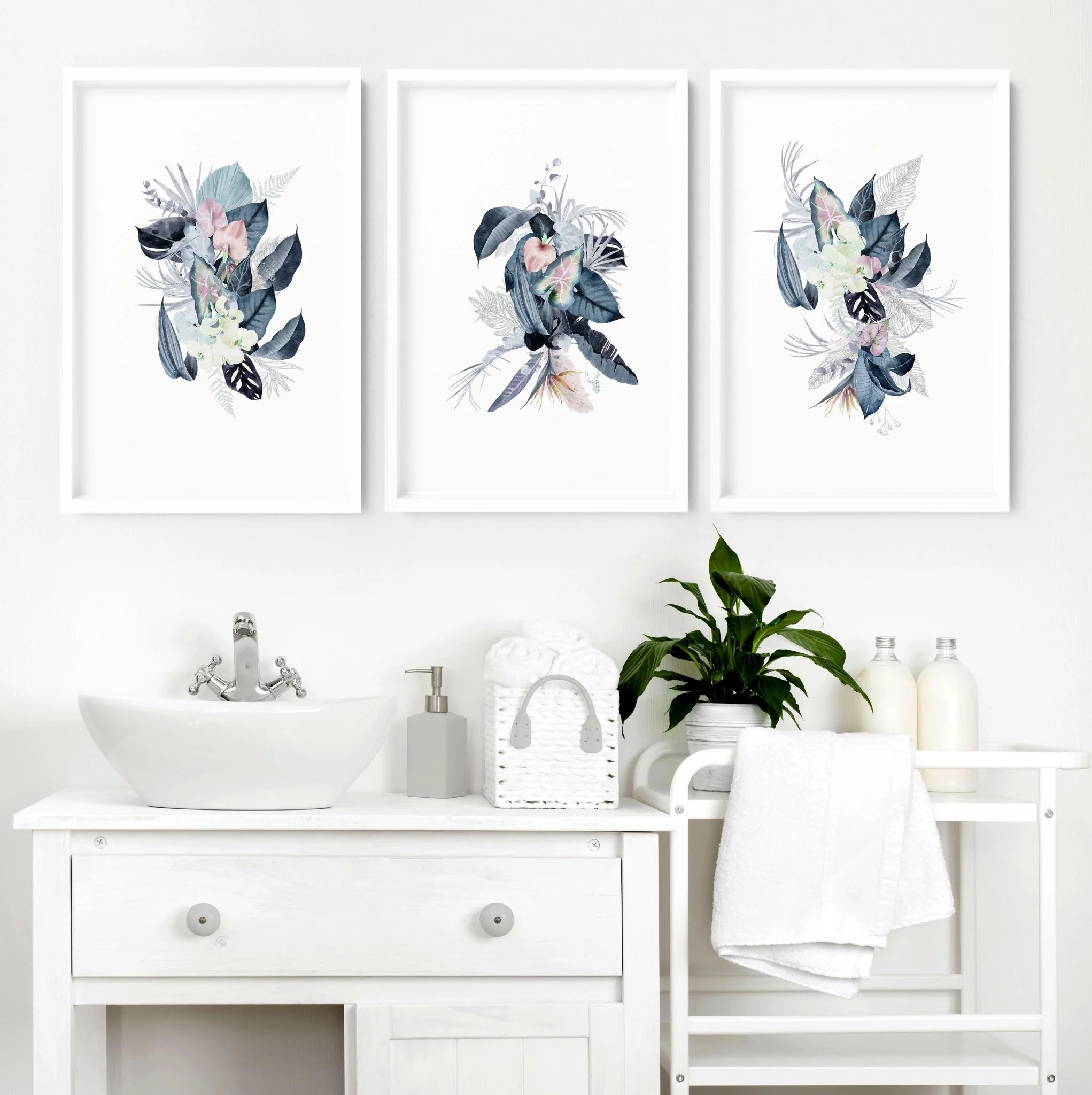 Prints for a bathroom wall | set of 3 Tropical wall art - Image 3