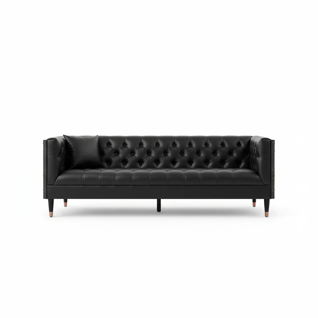 Raven 3 Seat Black Faux Leather Sofa