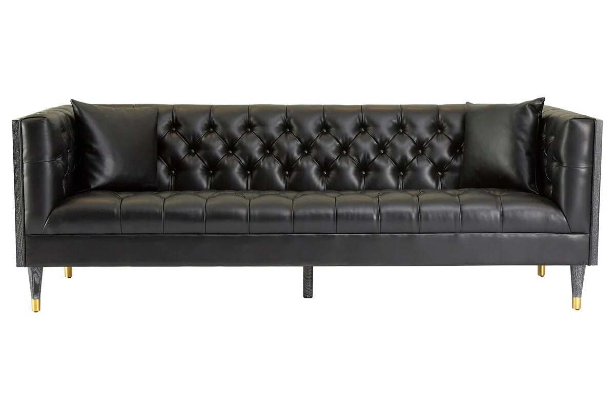 Raven 3 Seat Black Faux Leather Sofa - Image 10