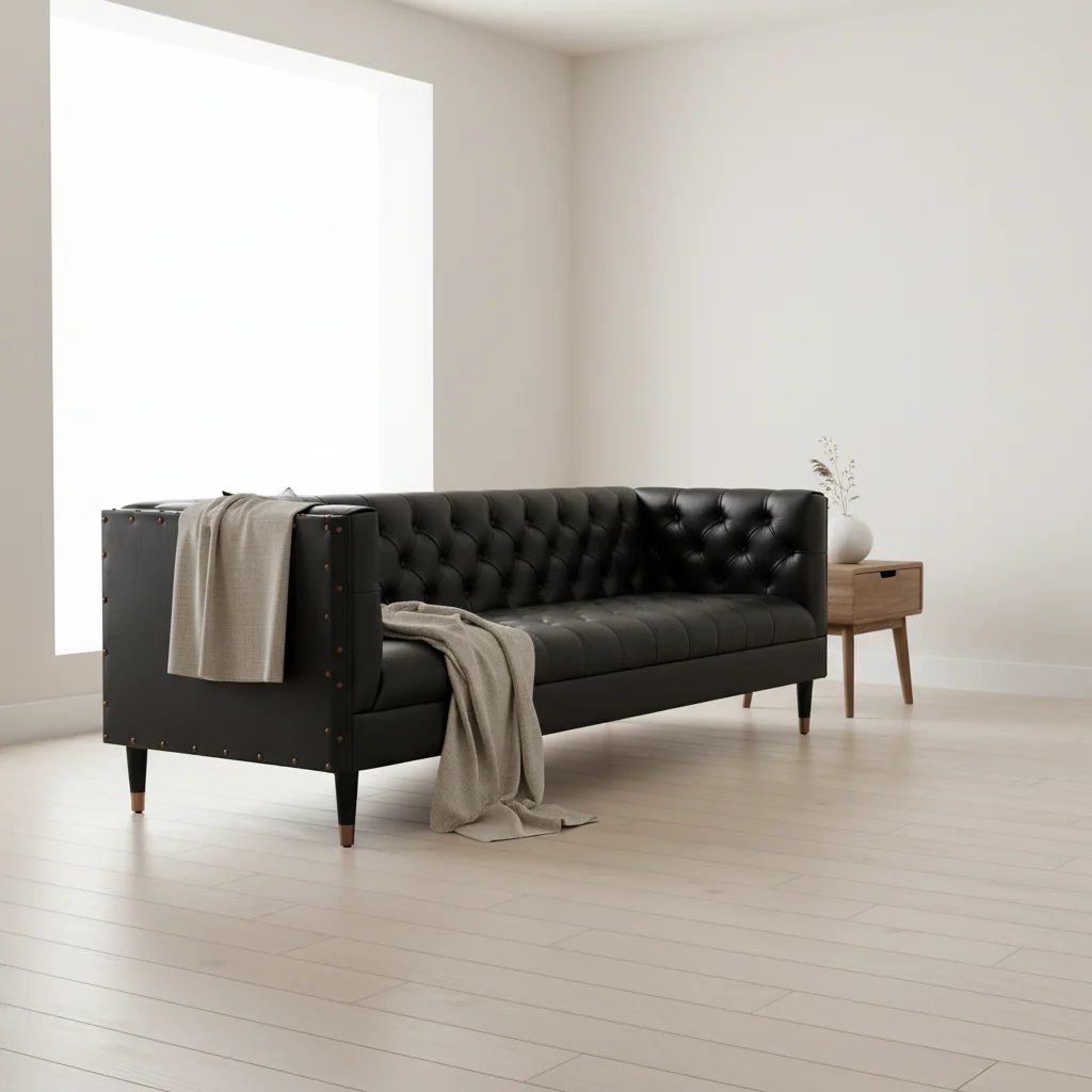 Raven 3 Seat Black Faux Leather Sofa - Image 3