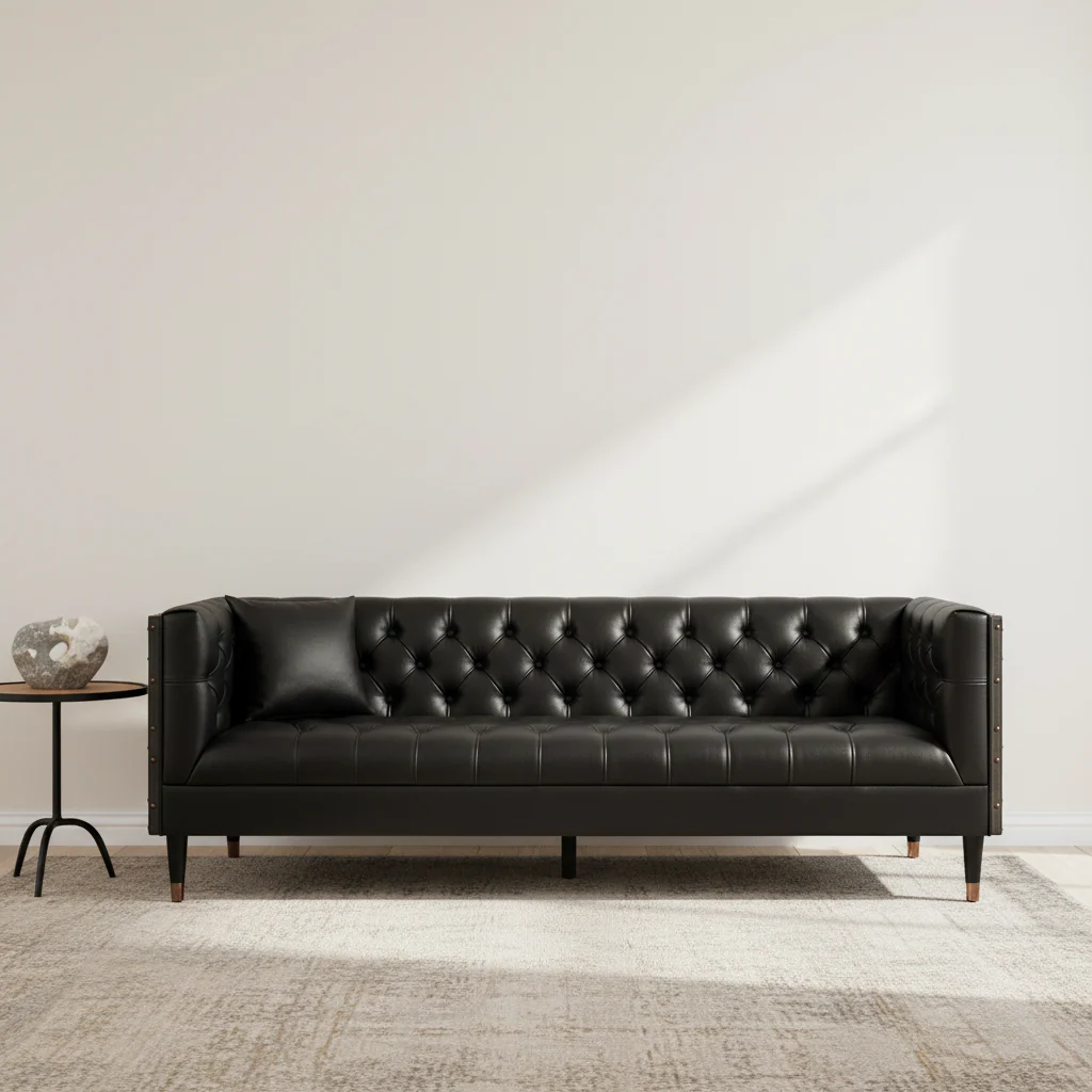 Raven 3 Seat Black Faux Leather Sofa - Image 4