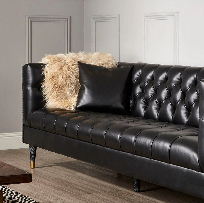 Raven 3 Seat Black Faux Leather Sofa - Image 7