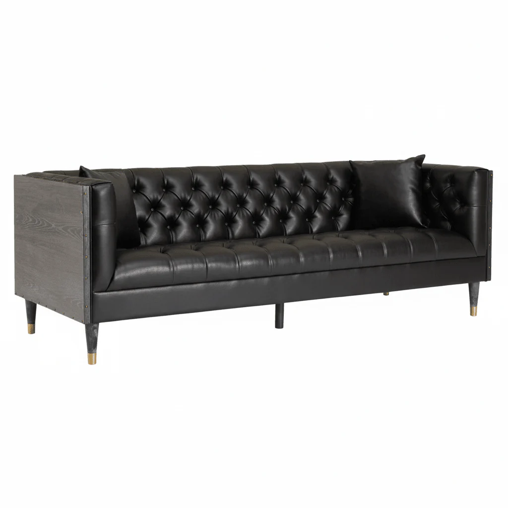 Raven 3 Seat Black Faux Leather Sofa - Image 8
