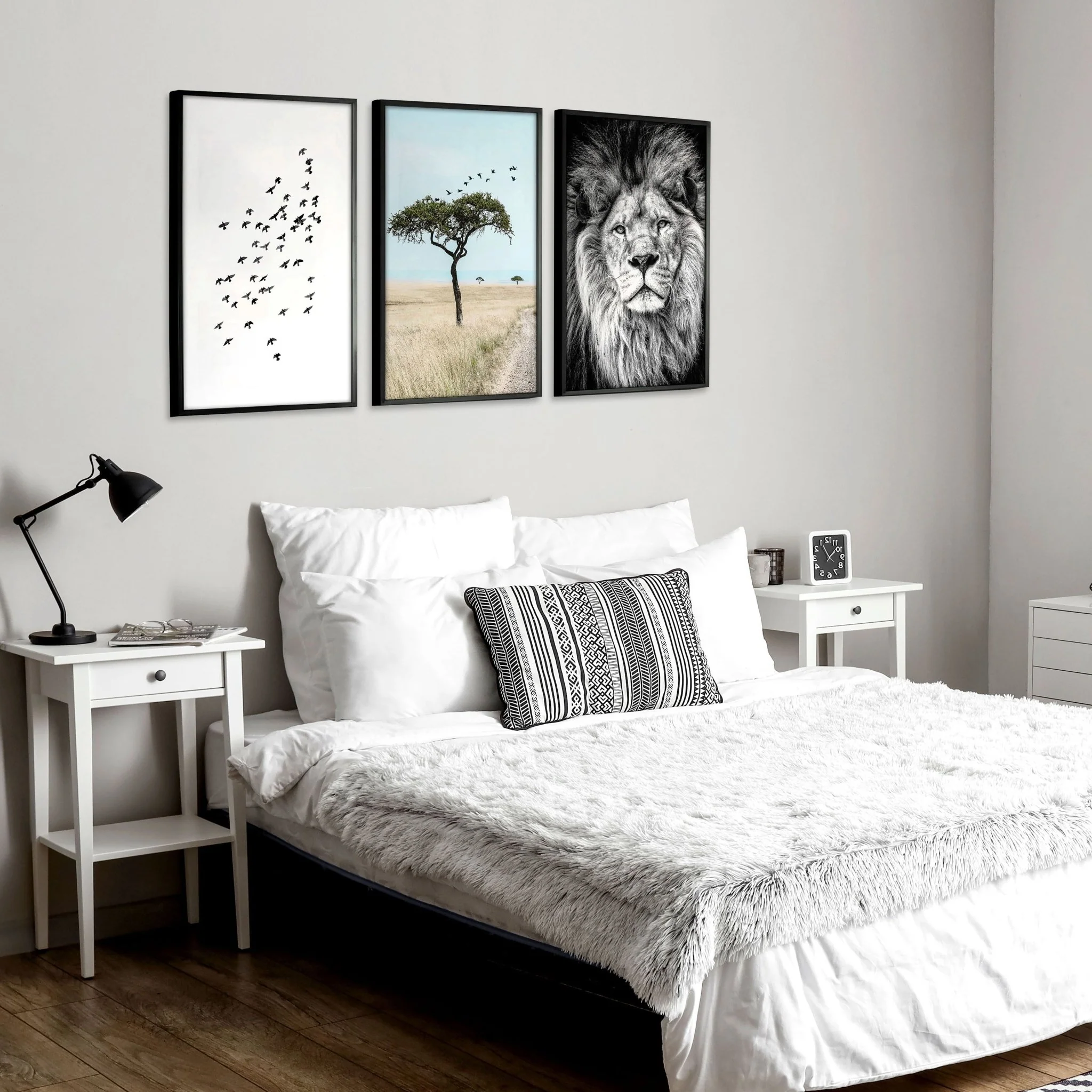 Safari Accessories For Bedroom | Set of 3 African Wildlife Wall art Prints