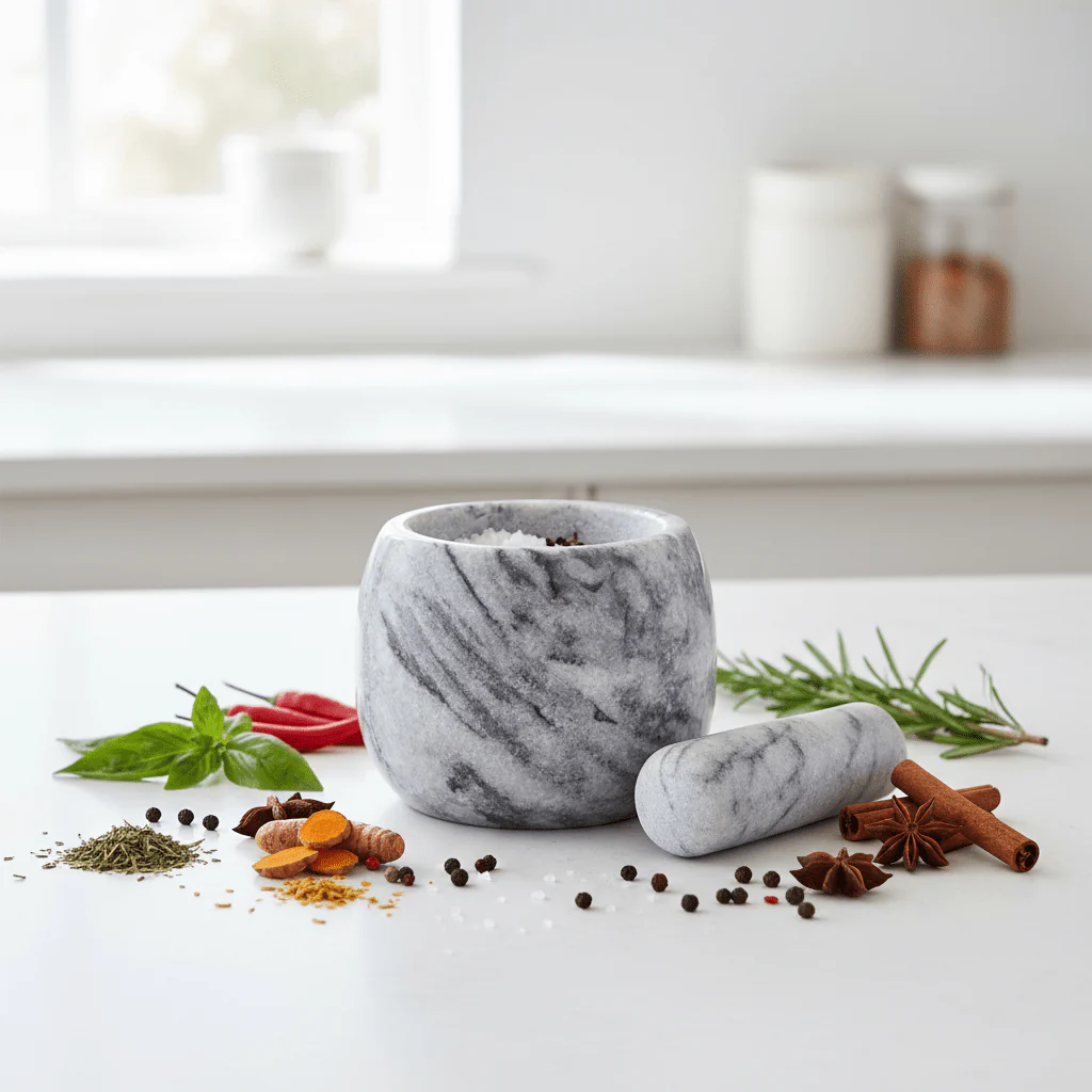 Salerno Grey Marble Clean Sided Mortar And Pestle - Image 3