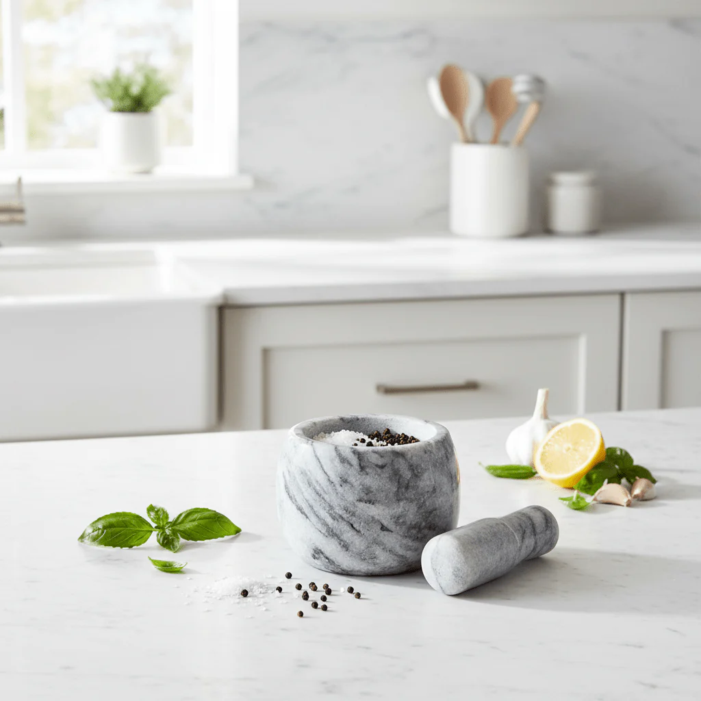 Salerno Grey Marble Clean Sided Mortar And Pestle - Image 4