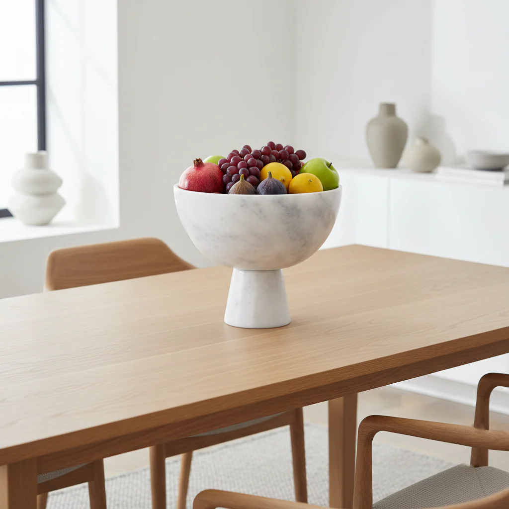 Salmo Large White Marble Pedestal Bowl - Image 4