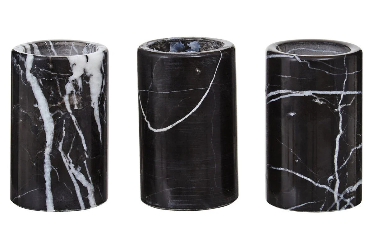 Salmo Set Of Three Black Marble Tealight Holders - Image 8