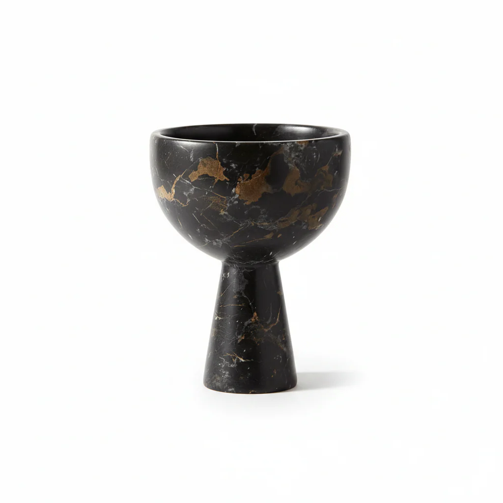 Salmo Small Black Marble Pedestal Bowl