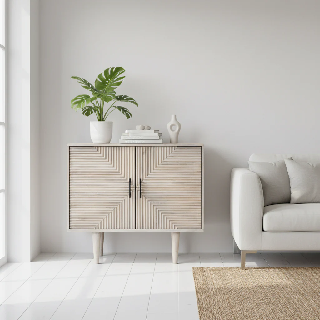 Satna Jute Black and White Design Mango Wood Sideboard - Image 3