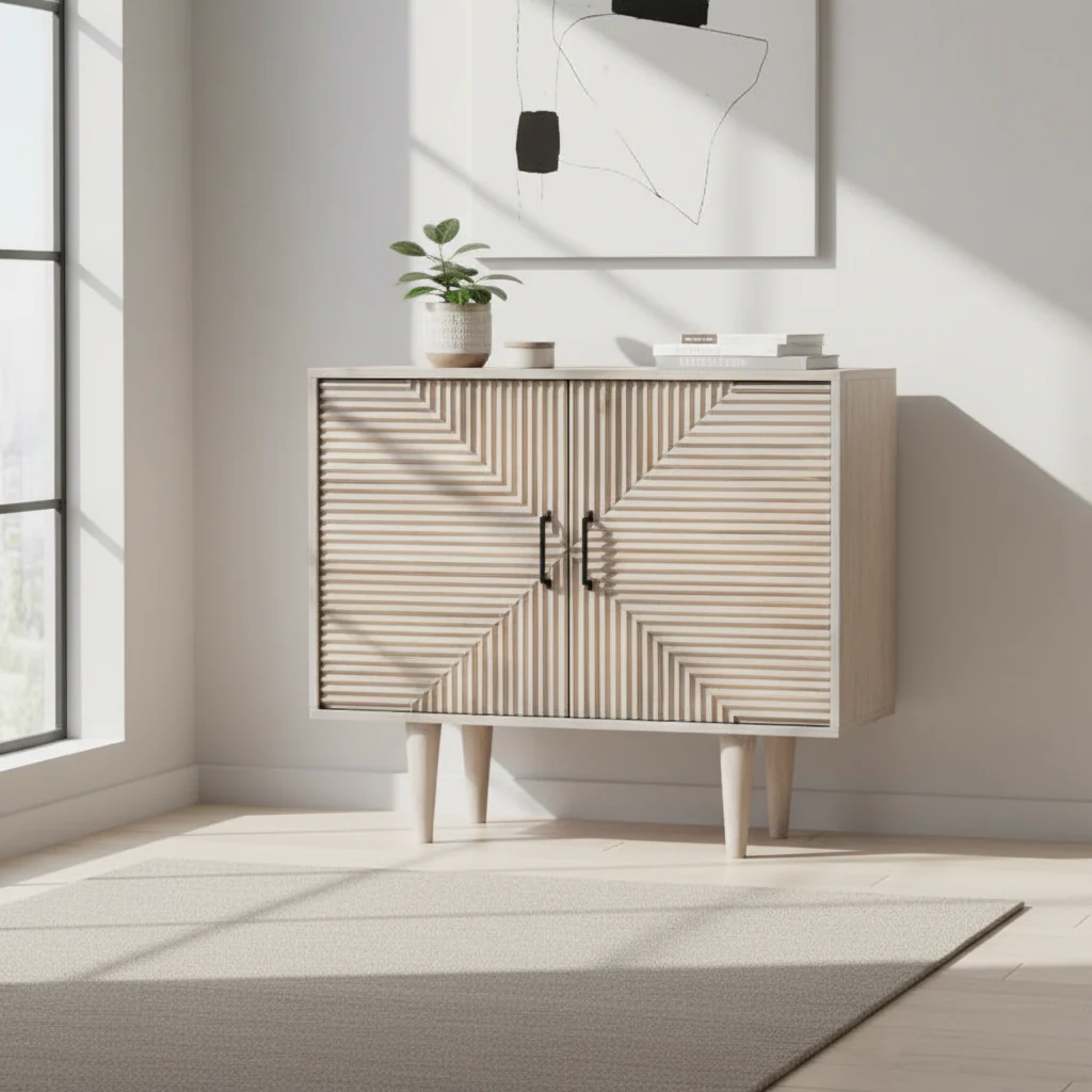 Satna Jute Black and White Design Mango Wood Sideboard - Image 4