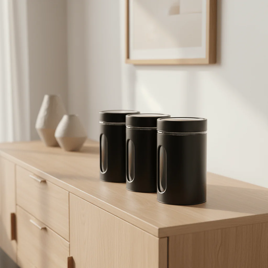 Set Of Three Clear And Black Storage Jars - Image 4