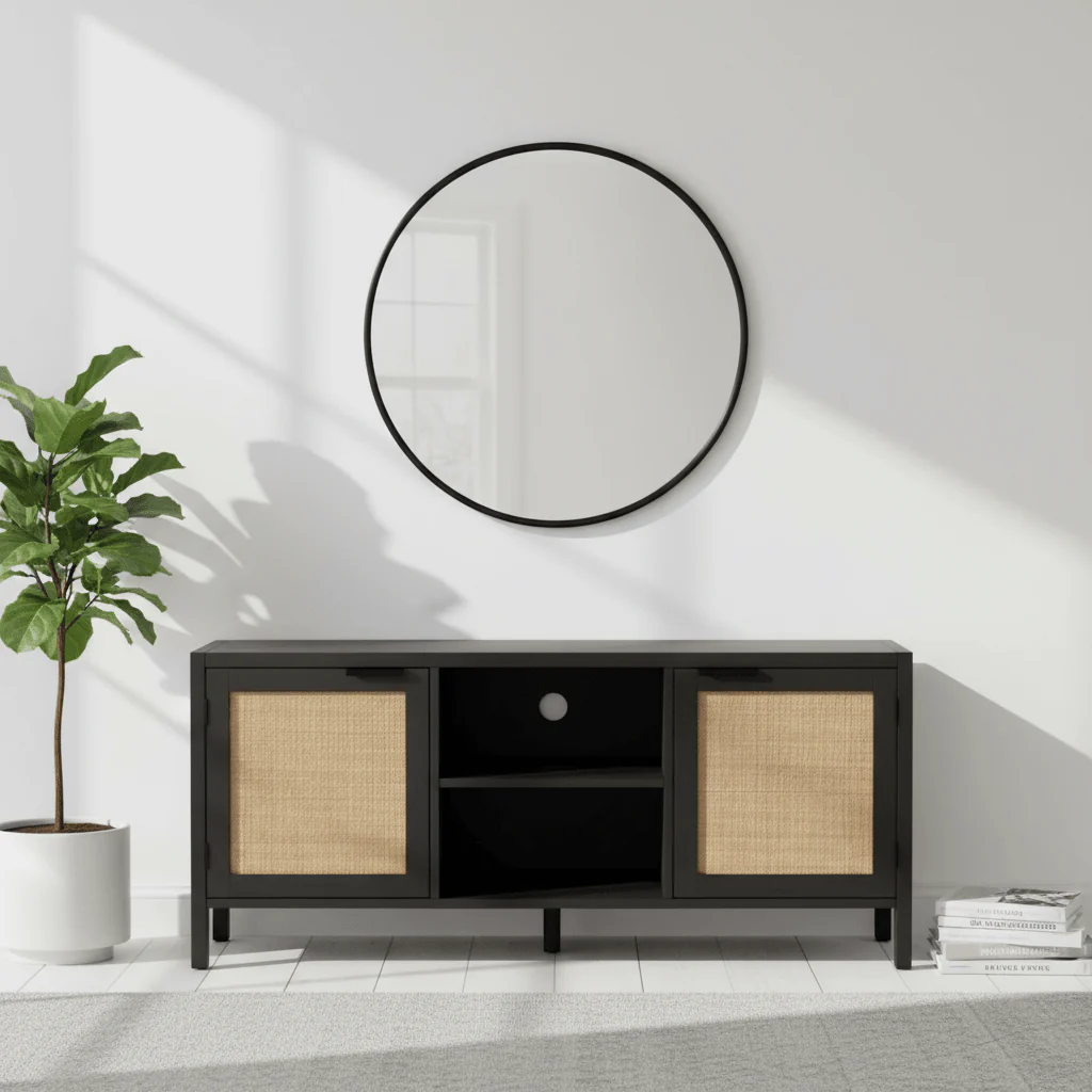 Sherman Black Wood and Rattan Media Unit - Image 4