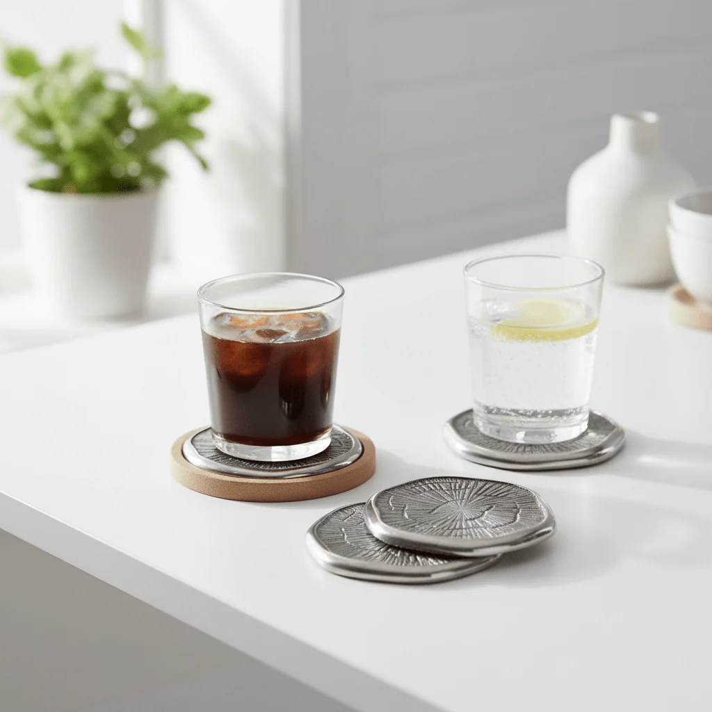 Silva Set Of Four Oak Effect Silver Top Coasters - Image 3