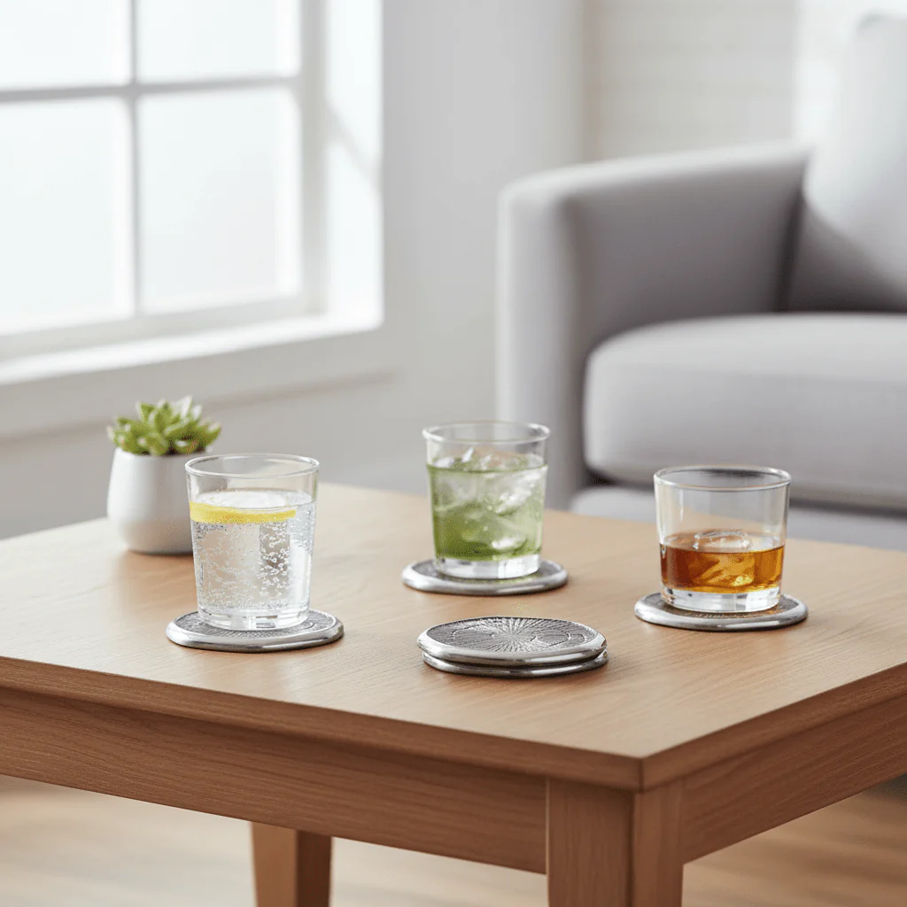 Silva Set Of Four Oak Effect Silver Top Coasters - Image 4