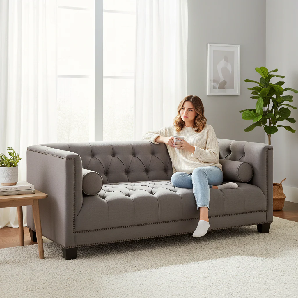 Surina 2 Seat Grey Fabric Sofa - Image 2