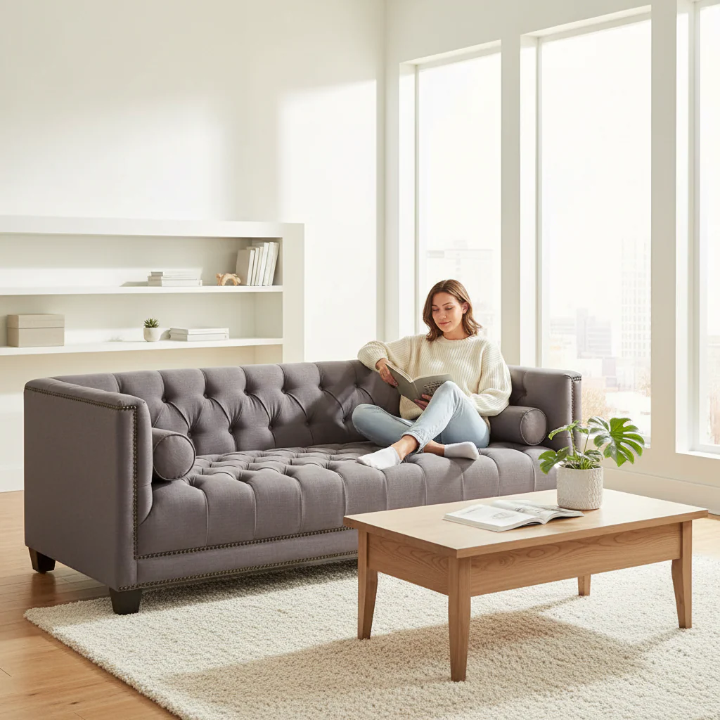 Surina 3 Seat Grey Fabric Sofa - Image 2