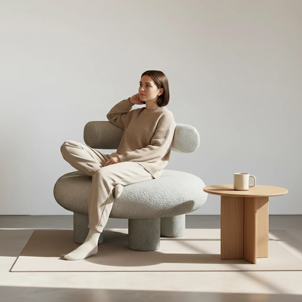 T Shapte Sheep Armchair, Cashmere wool - Image 2