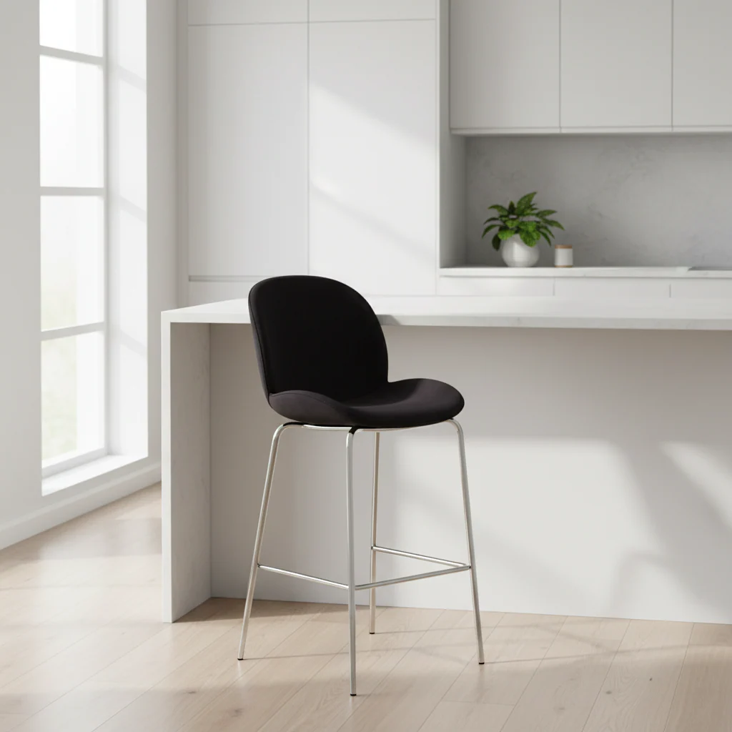 Tamzin Black Velvet Chrome Finish Bar Chair - Image 3