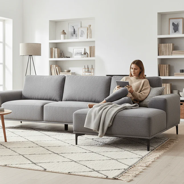 Toulon 3 Seat Grey Fabric Right Chaise Sofa - Image 6