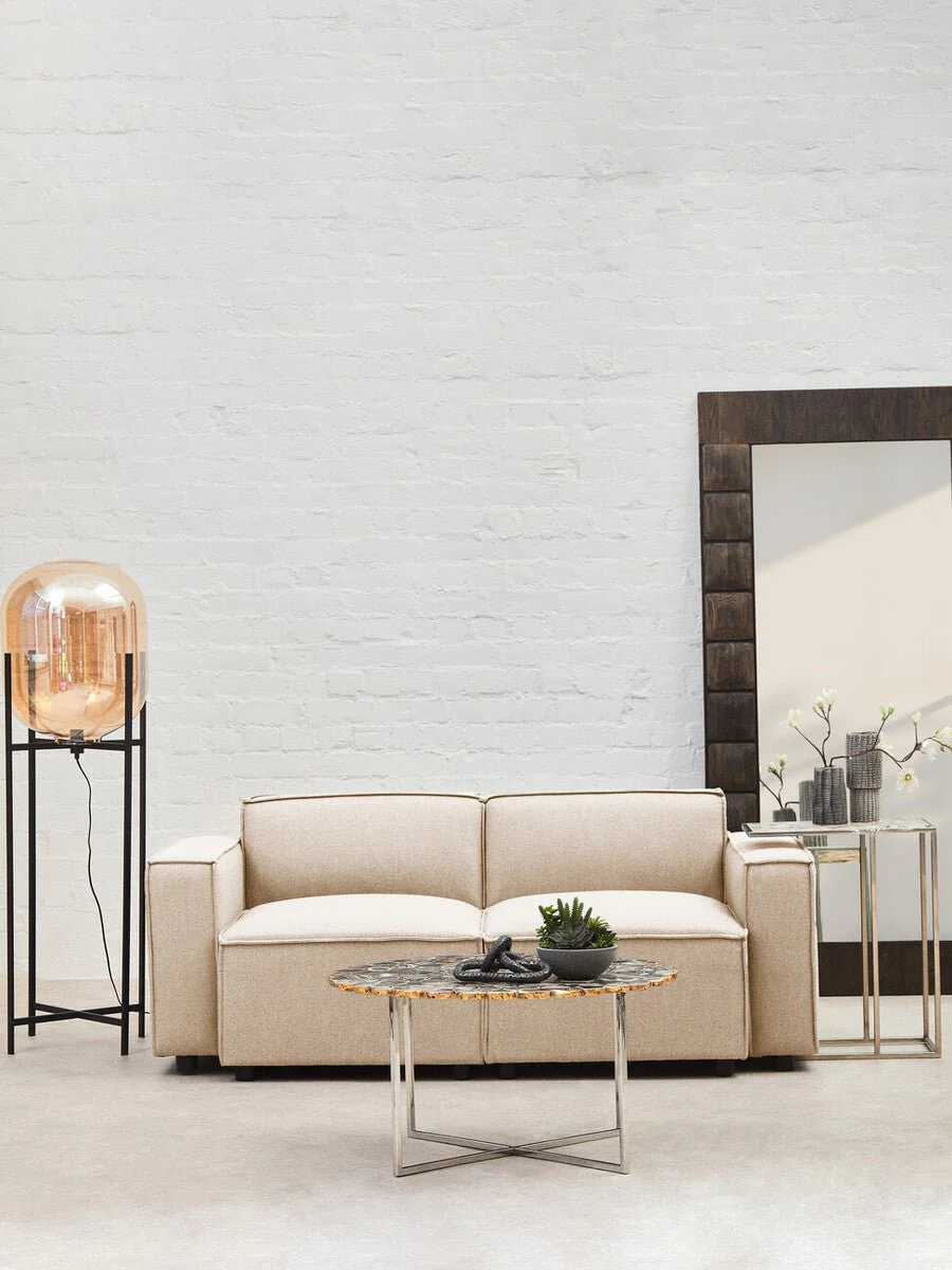 Toulouse Cream Fabric Armless Sofa. - Image 17