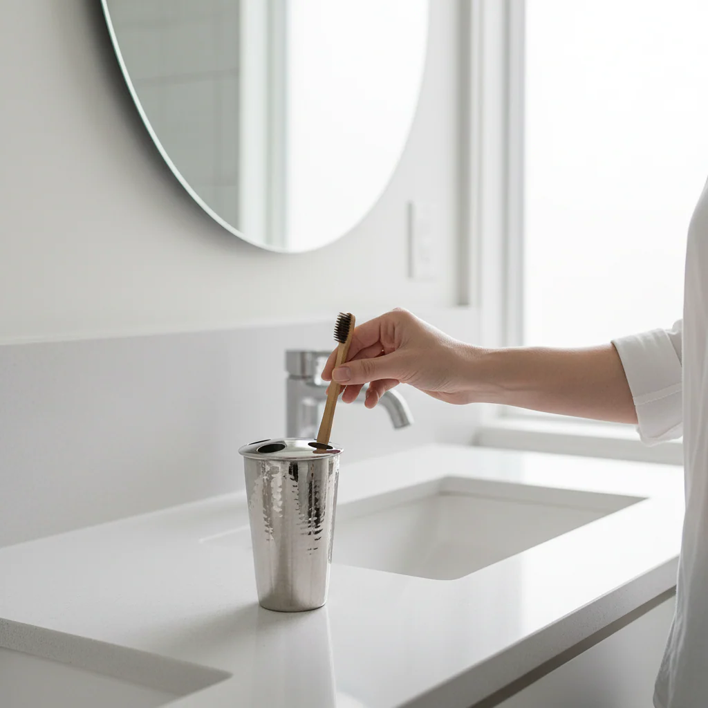 Vaco Hammered Bathroom Nickel Finish Toothbrush Holder - Image 2