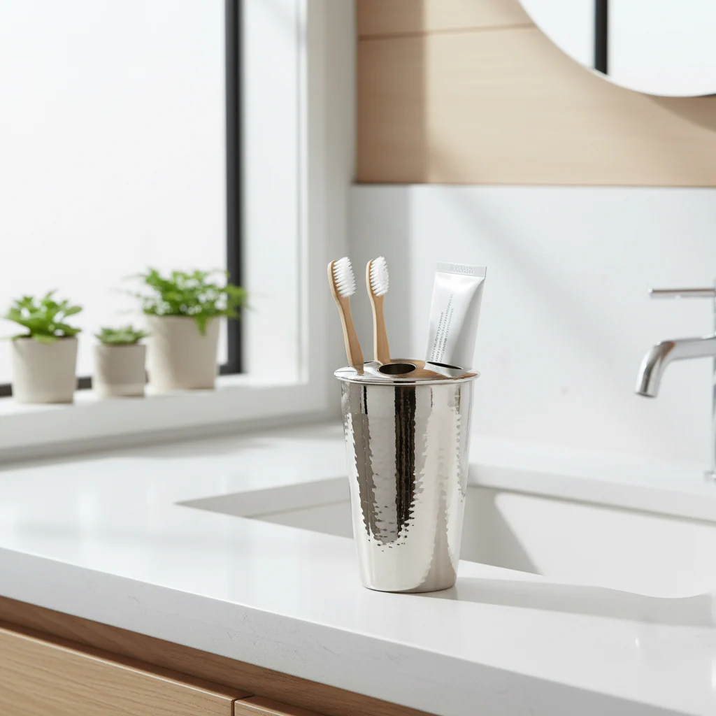 Vaco Hammered Bathroom Nickel Finish Toothbrush Holder - Image 3