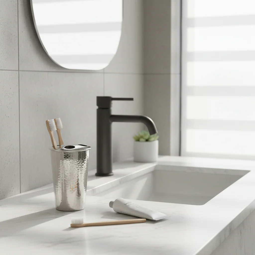 Vaco Hammered Bathroom Nickel Finish Toothbrush Holder - Image 4