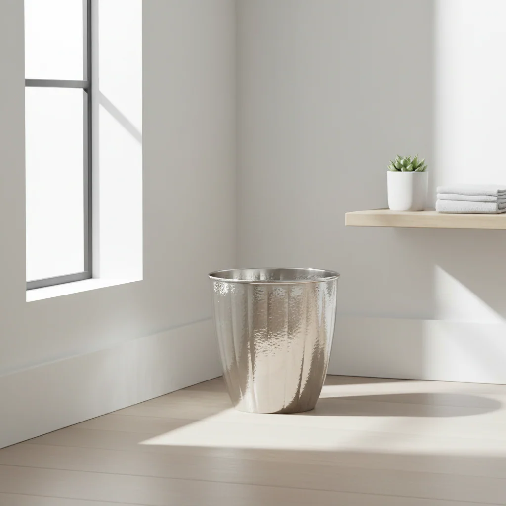 Vaco Hammered Bathroom Nickel Finish Waste Bin - Image 3