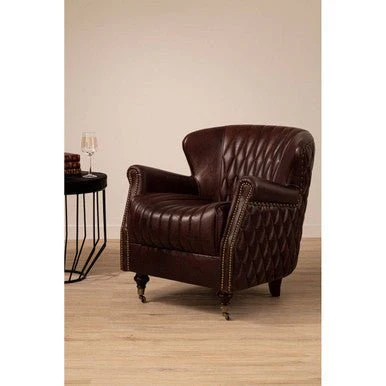Victor Brown Leather Winged Back Armchair - Image 9
