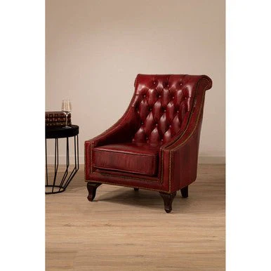 Victor Deep Red Leather Lounge Chair with Tufted Back - Image 11