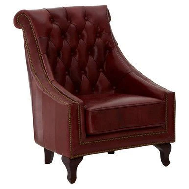 Victor Deep Red Leather Lounge Chair with Tufted Back - Image 7