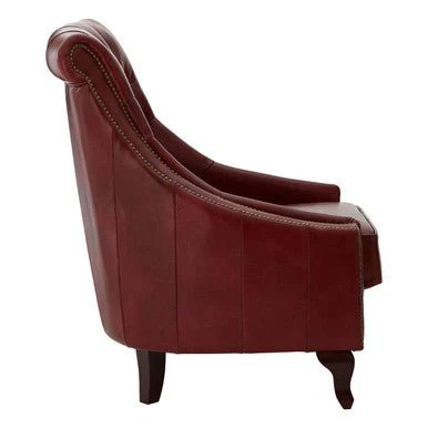 Victor Deep Red Leather Lounge Chair with Tufted Back - Image 8