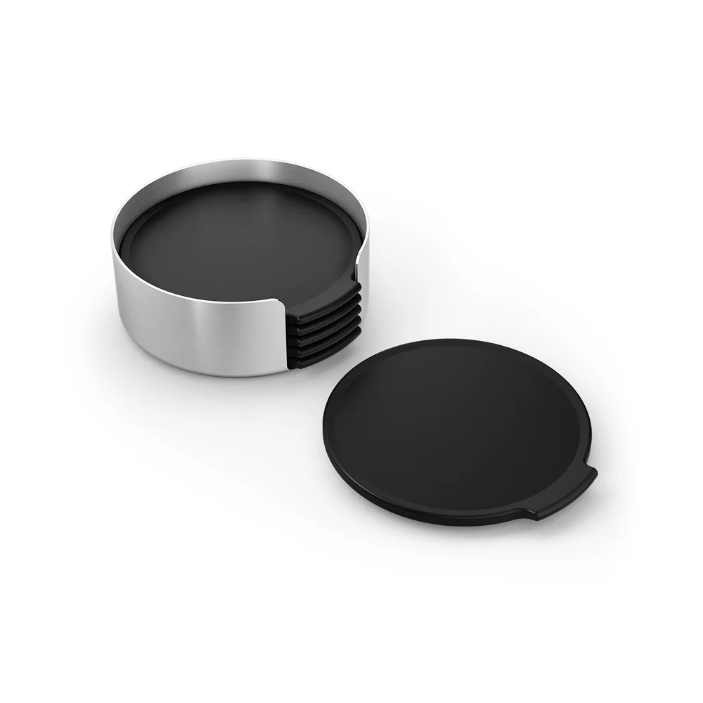 Norta Brushed Stainless Steel Coaster Set 6 Piece with Holder - Image 2