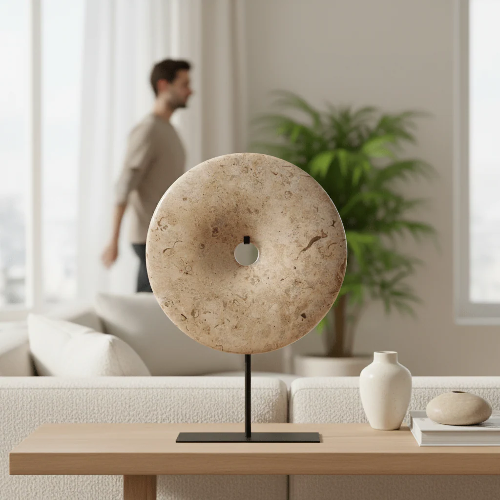 Zoro Large Natural Speckled Marble Round Disc Sculpture - Image 2
