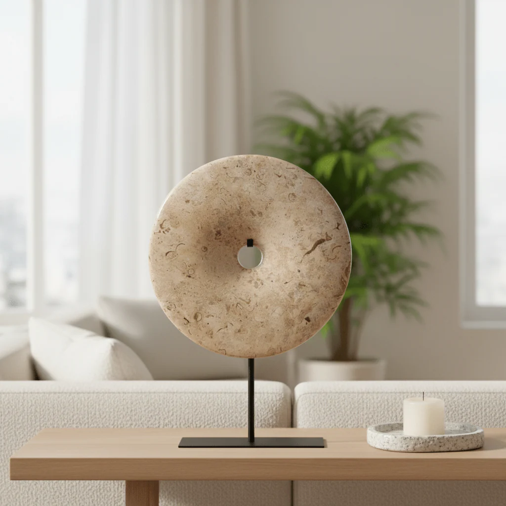Zoro Large Natural Speckled Marble Round Disc Sculpture - Image 4