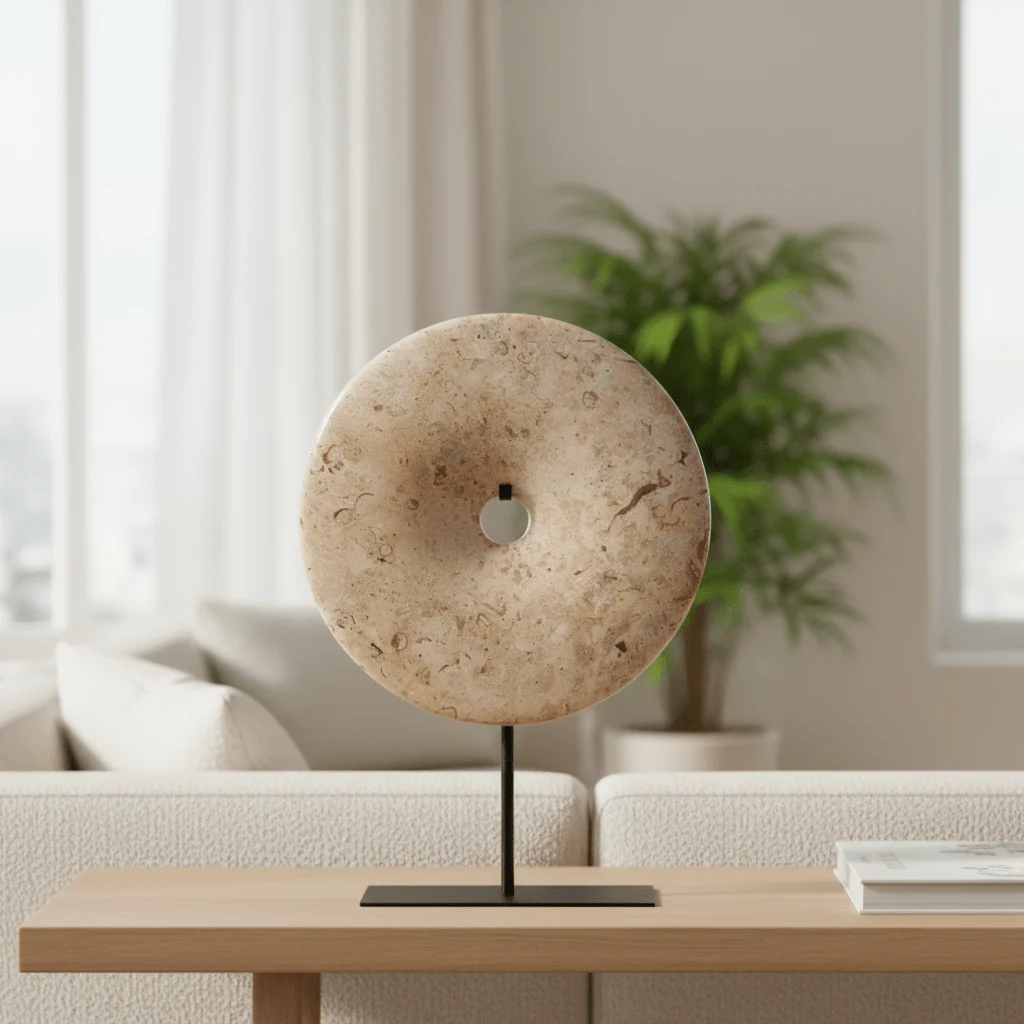 Zoro Large Natural Speckled Marble Round Disc Sculpture - Image 5