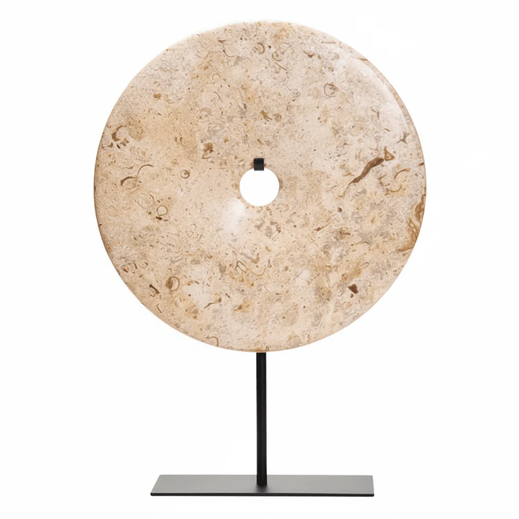 Zoro Large Natural Speckled Marble Round Disc Sculpture - Image 7