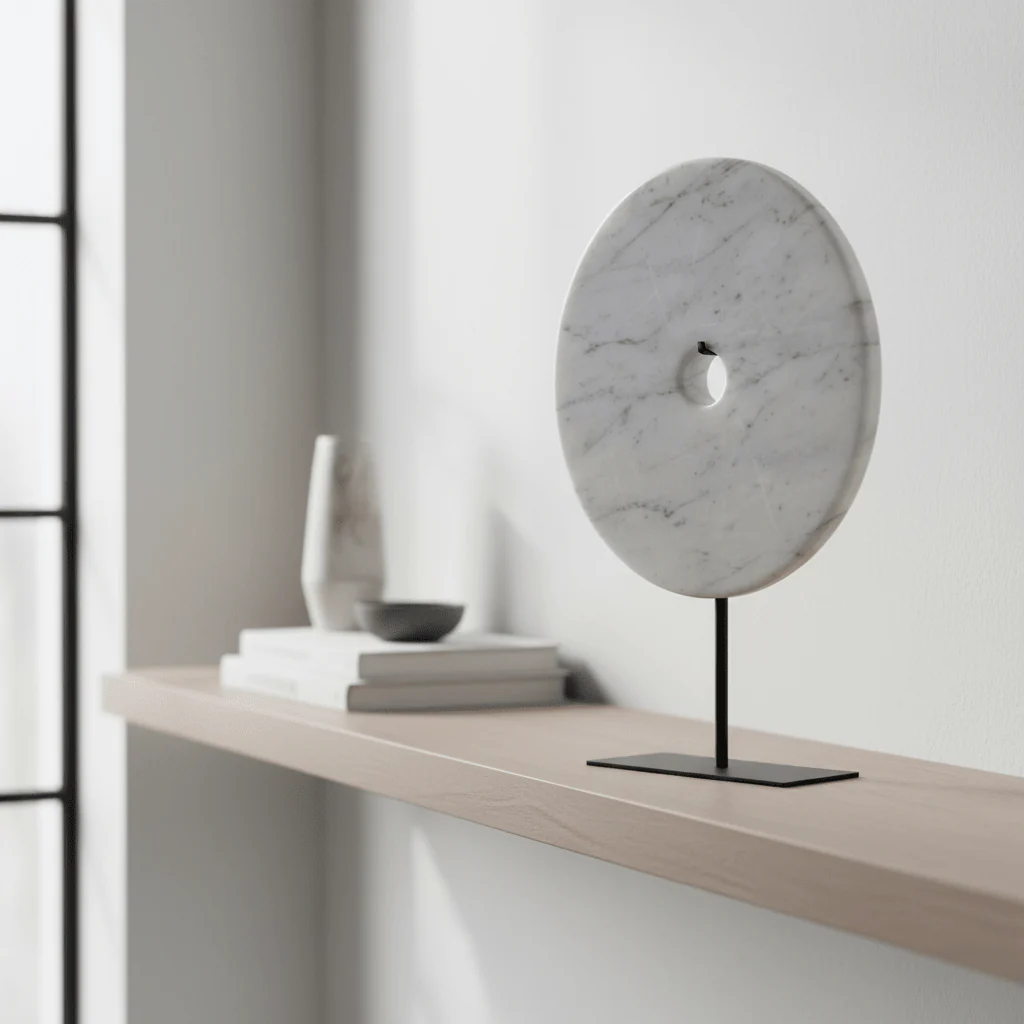 Zoro Large Round Grey Marble Disc Sculpture - Image 7